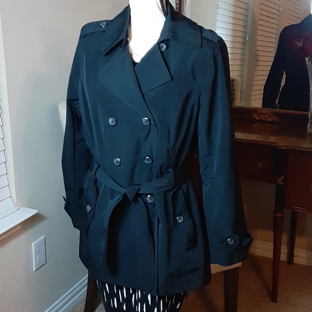 East 5th Black Double Breasted Rain Jacket  Large
